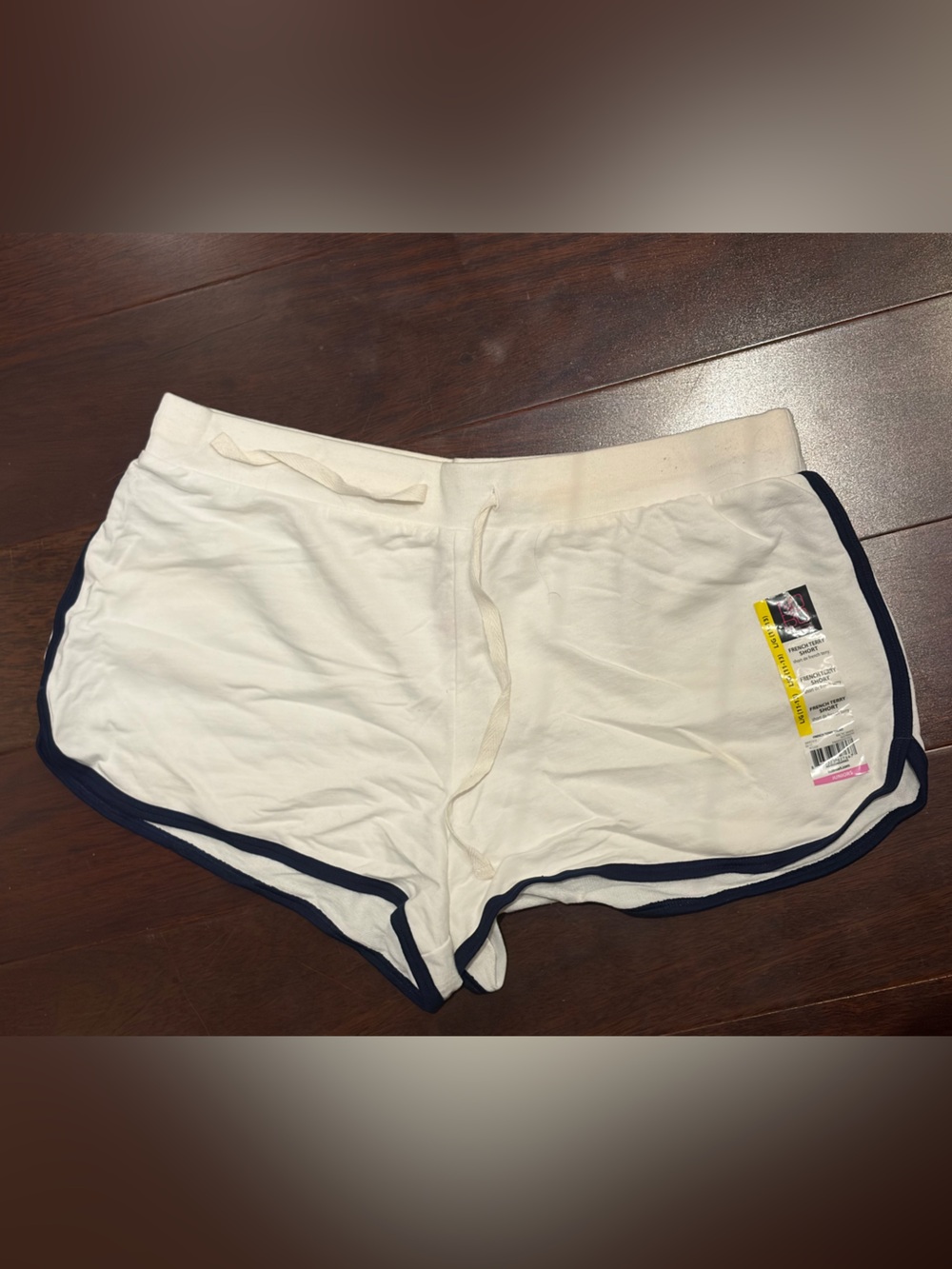 White Athletic Lounge Shorts with Navy Trim